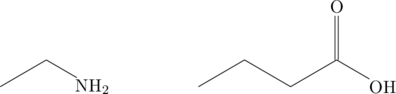\chemfig{-[:30]-[:-30]\ce{NH2}}\hspace{5em}\chemfig{-[:30]-[:-30]-[:30](=[:90]O)-[:-30]\ce{OH}}