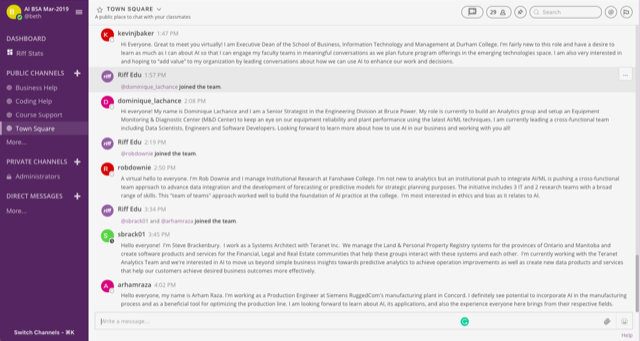 Figure 5: Riff EDU, a channel-based text chat environment.