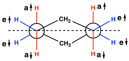 The dashed line is in the middle of the two structures running horizontal across the image