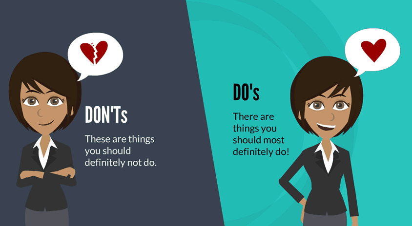 On one side of the image, Jane is stating, "DON'T: These are things you should definitely not do." On the other side of the image, Jane is saying, "DO'S: These are things you should most definitely do!"