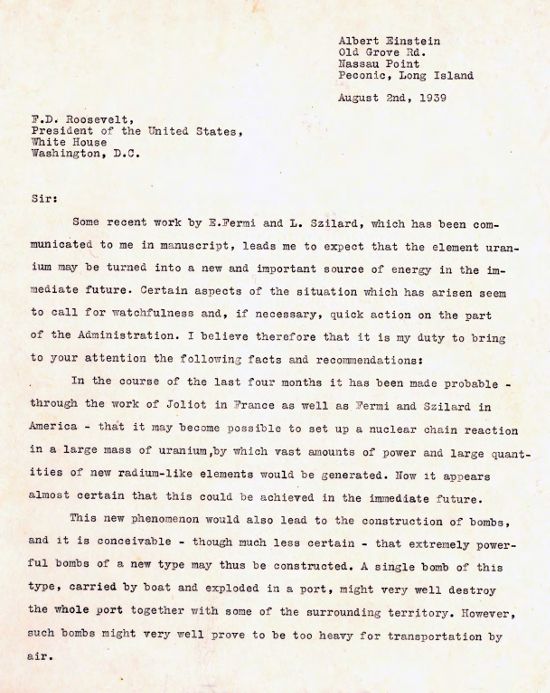 Image of Einstein letter to FDR, August 2, 1939 - page 1