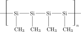 \chemfig{-[@{left,0.5}]Si(-[:-90]CH_3)-Si(-[:-90]CH_3)-Si(-[:-90]CH_3)-Si(-[:-90]CH_3)-[@{right, 0.5}]} \polymerdelim[delimiters={[]}, height=25 pt]{left}{right}