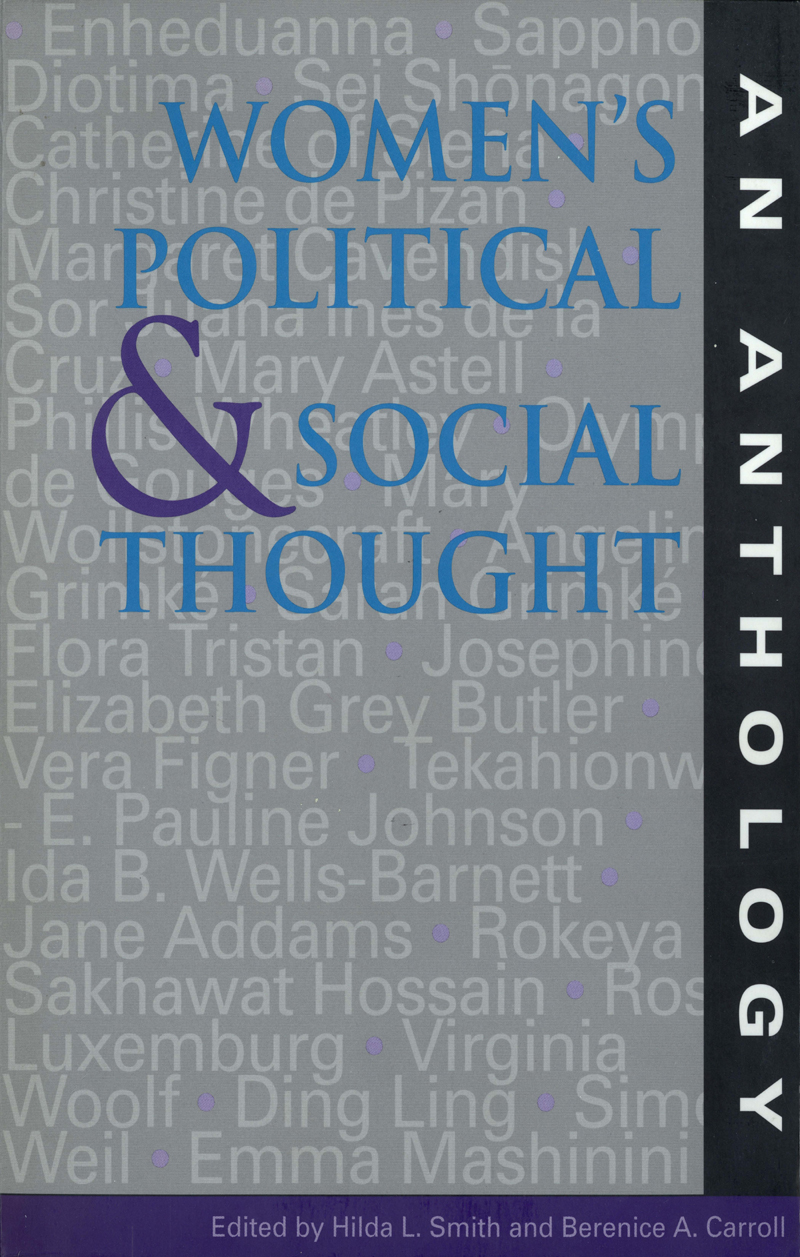 Cover: Women's Political and Social Thought - An Anthology, Edited by Hilda L. Smith and Berenice A. Carroll. The cover page depicts names of women writers.