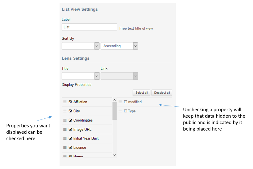 Figure 3 depicts an example of settings where you can decide which properties of the data you want displayed