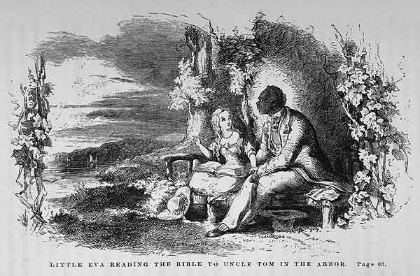 Little Eva reading the Bible to Uncle Tom in the Arbor