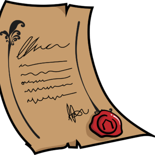 an openly-licensed illustration of a hand-written letter on paper that looks aged. It has a bright wax stamp at the bottom near the signature.