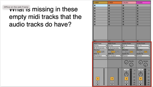 fig.2 MIDI tracks with disabled gain and sends