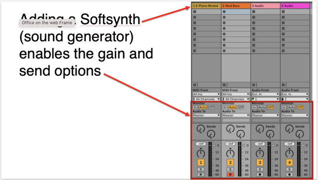 MIDI tracks with enabled gain and sends