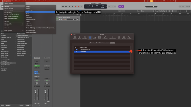 Enabling a MIDI Keyboard in Logic Pro