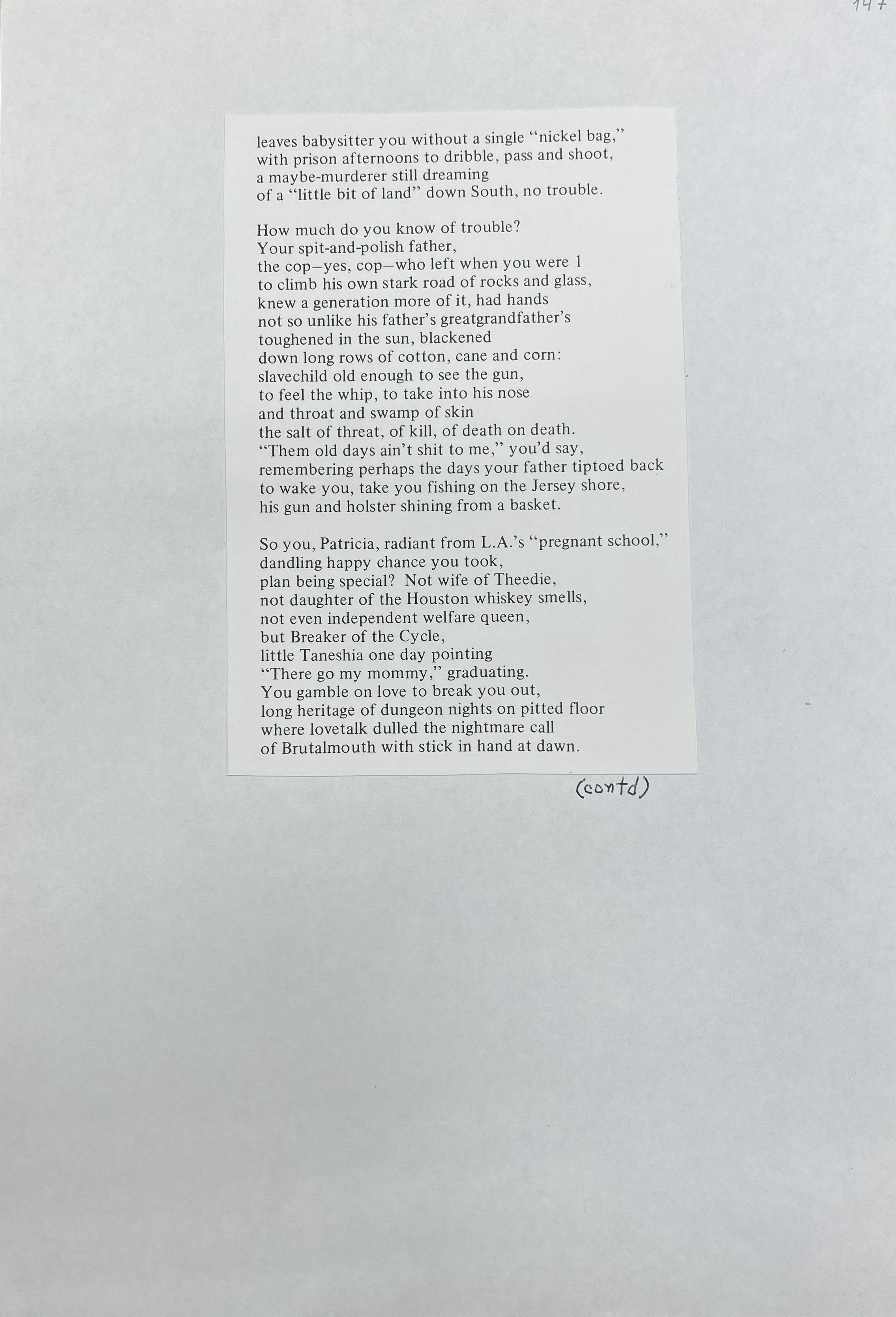 Final Draft Poem written by Emanuel in 1978 captures feelings of disillusionment among elders regarding the prospects for Black teenagers due to industrialization and technological advancement. Page 2.