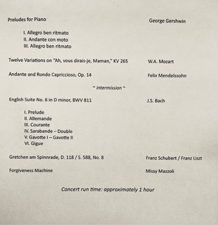 Cover of Recital Set List