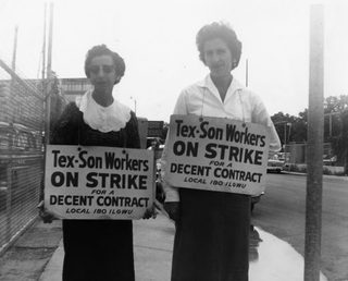 Two women with signs supporting the International Ladies' Garment Workers' Union, Local 180 (San Antonio, Texas) strike. (I. L. G. W. U.)