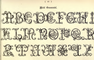 An antique alphabet with many flourishes and details in each letter from A to Z.